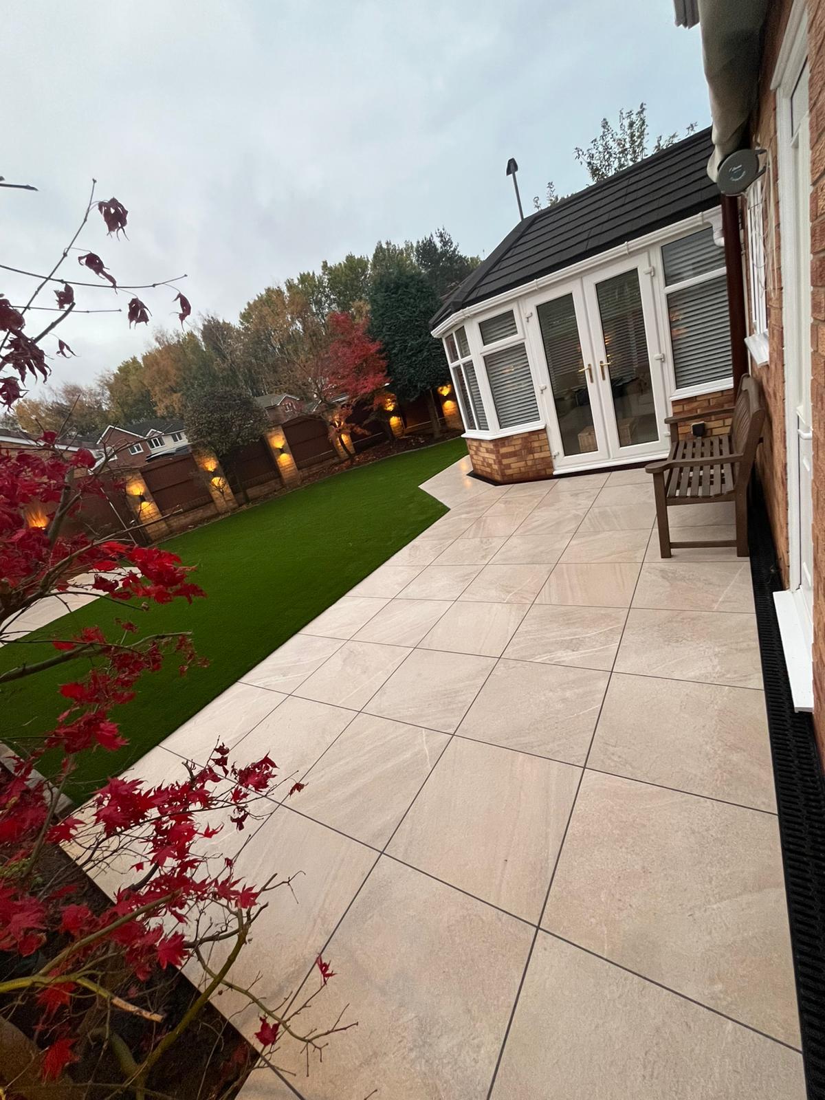 Porcelain Patio With Artificial Lawn — Full Garden Renovation