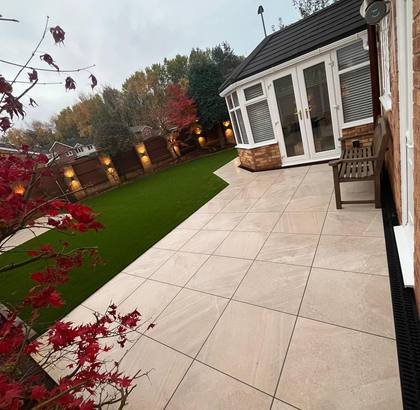 Porcelain Patio With Artificial Lawn
