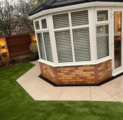 Large Porcelain Patio & Artificial Lawn